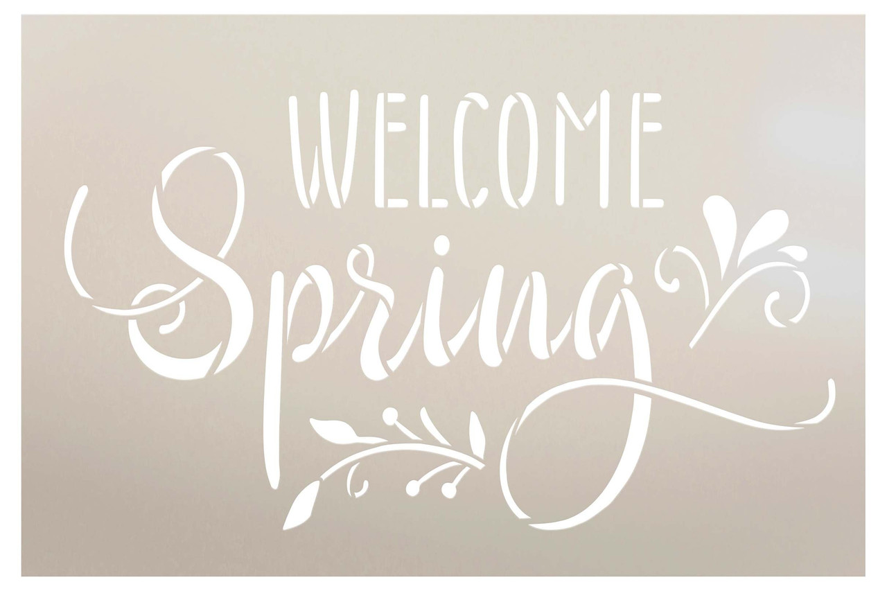 Embellished Welcome Spring Stencil by StudioR12 | Craft DIY Spring Home Decor | Paint Seasonal Wood Sign | Reusable Mylar Template | Select Size