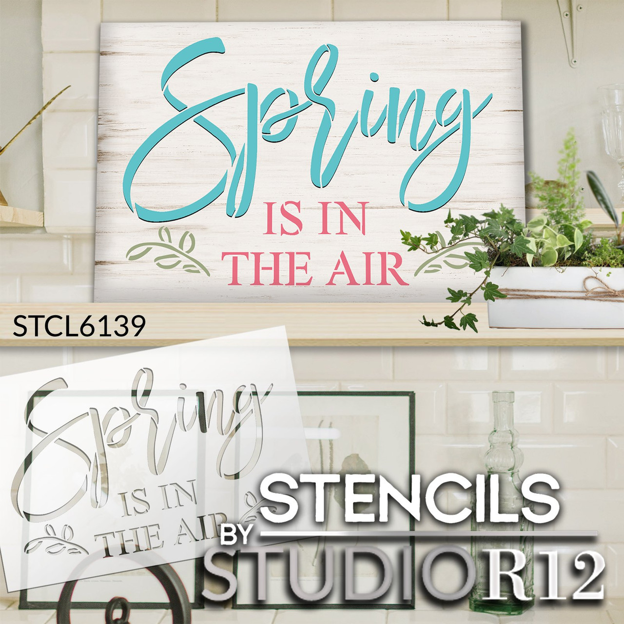Spring is in The Air Stencil by StudioR12 | Craft DIY Spring Home Decor | Paint Seasonal Wood Sign | Reusable Mylar Template | Select Size