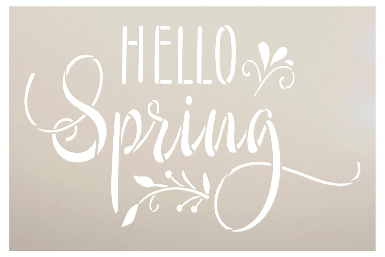 Embellished Hello Spring Stencil by StudioR12 | Craft DIY Spring Home Decor | Paint Seasonal Wood Sign | Reusable Mylar Template | Select Size