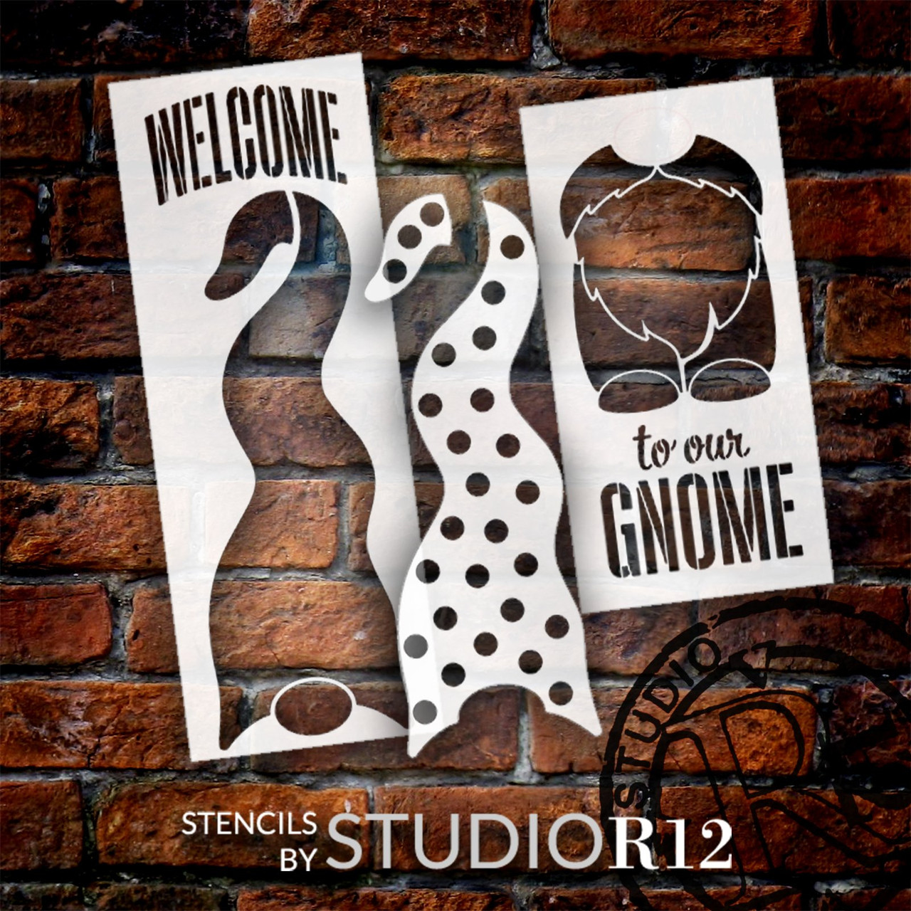 Welcome to Our Gnome Stencil by StudioR12 | DIY Outdoor Tall Porch Sign | Front Door Home Decor | Craft Vertical Wood Leaner Signs | Size (4ft)