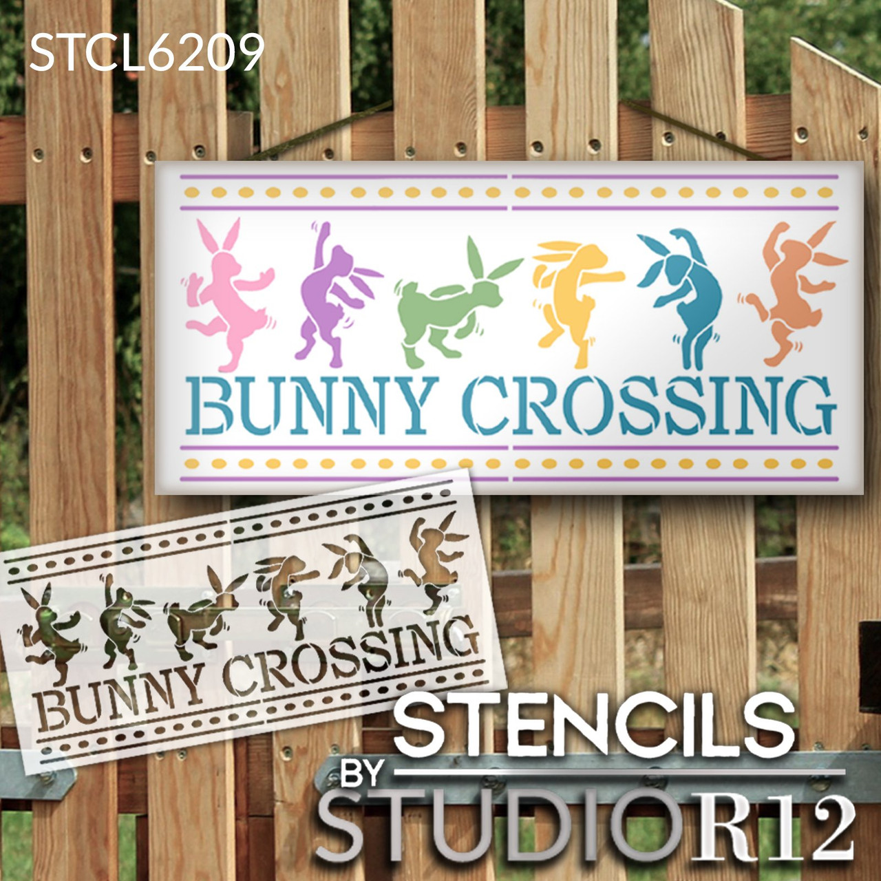 Bunny Crossing Stencil by StudioR12 | Craft DIY Spring Home Decor | Paint Easter Wood Sign | Reusable Mylar Template | Select Size