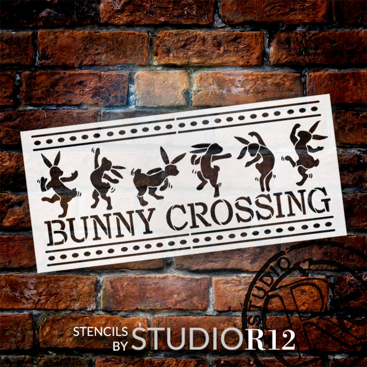 Bunny Crossing Stencil by StudioR12 | Craft DIY Spring Home Decor | Paint Easter Wood Sign | Reusable Mylar Template | Select Size