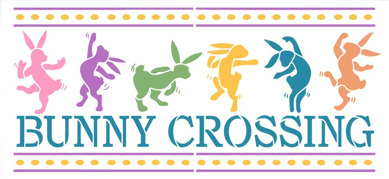 Bunny Crossing Stencil by StudioR12 | Craft DIY Spring Home Decor | Paint Easter Wood Sign | Reusable Mylar Template | Select Size