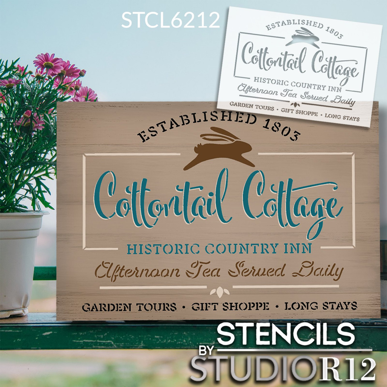 Cottontail Cottage Stencil by StudioR12 | Craft DIY Spring Home Decor | Paint Easter Wood Sign | Reusable Mylar Template | Select Size