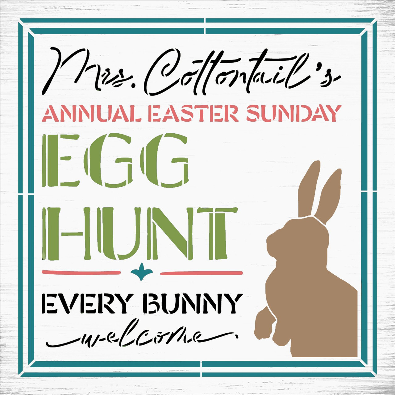 Mrs. Cottontail's Egg Hunt Stencil by StudioR12 | Craft DIY Spring Home Decor | Paint Easter Wood Sign | Reusable Mylar Template | Select Size