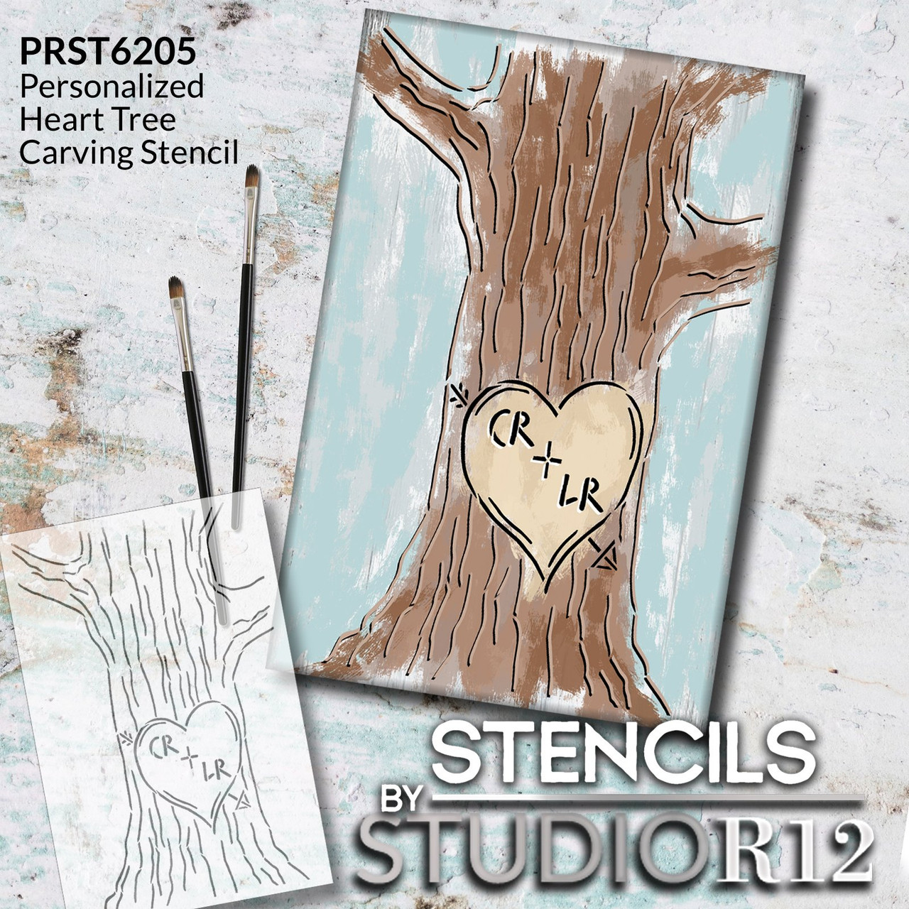 Personalized Tree Carving Stencil with Initials by StudioR12 | DIY Valentine's Day Decor | Craft Wedding Wood Signs | Select Size