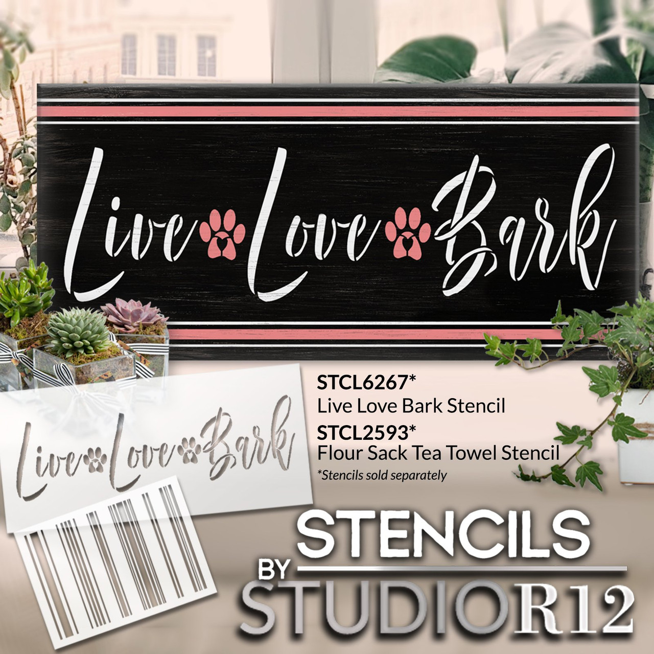 Live Love Bark Stencil by StudioR12 | Craft DIY Pet & Animal Home Decor | Paint Wood Sign | Reusable Mylar Template | Select Size