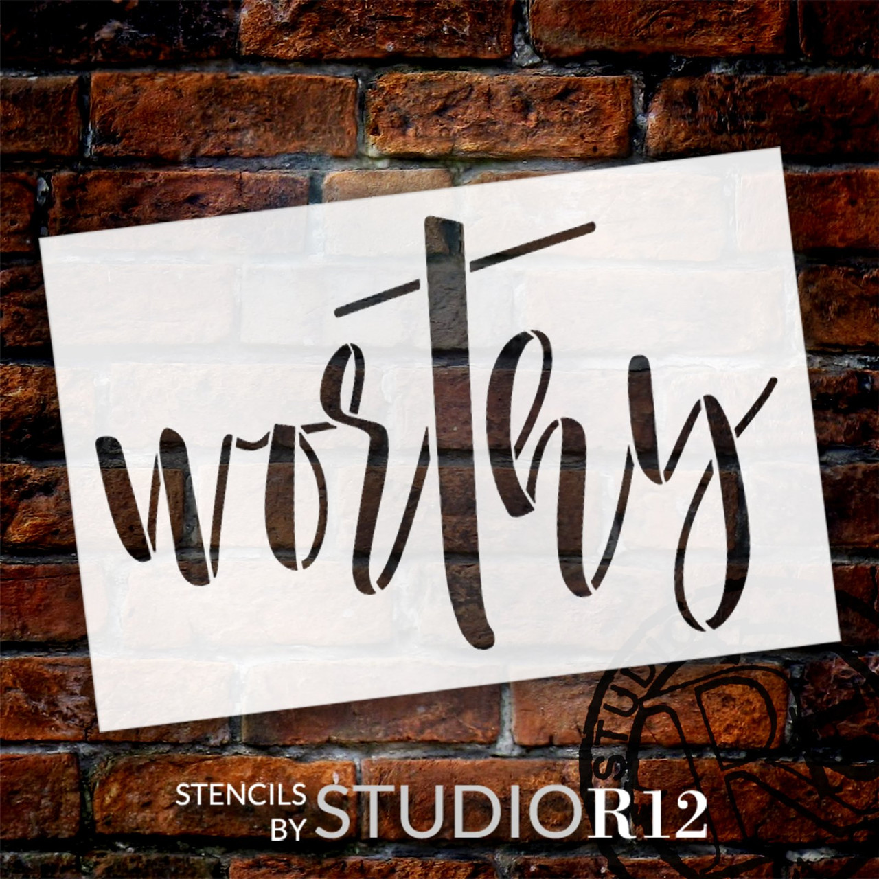 Worthy Script with Cross Stencil by StudioR12 | Craft DIY Religious Home Decor | Paint Faith Wood Sign | Reusable Mylar Template | Select Size