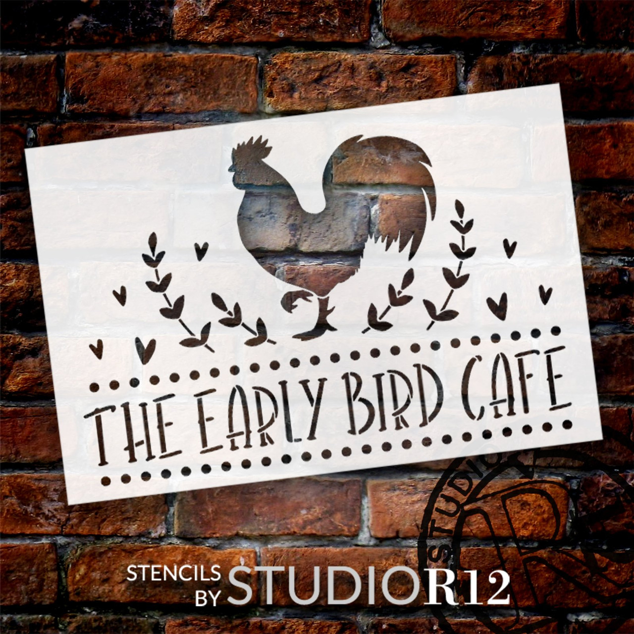 The Early Bird Cafe Rooster Stencil by StudioR12 | Craft DIY Rustic Home Decor | Paint Kitchen Sign | Select Size