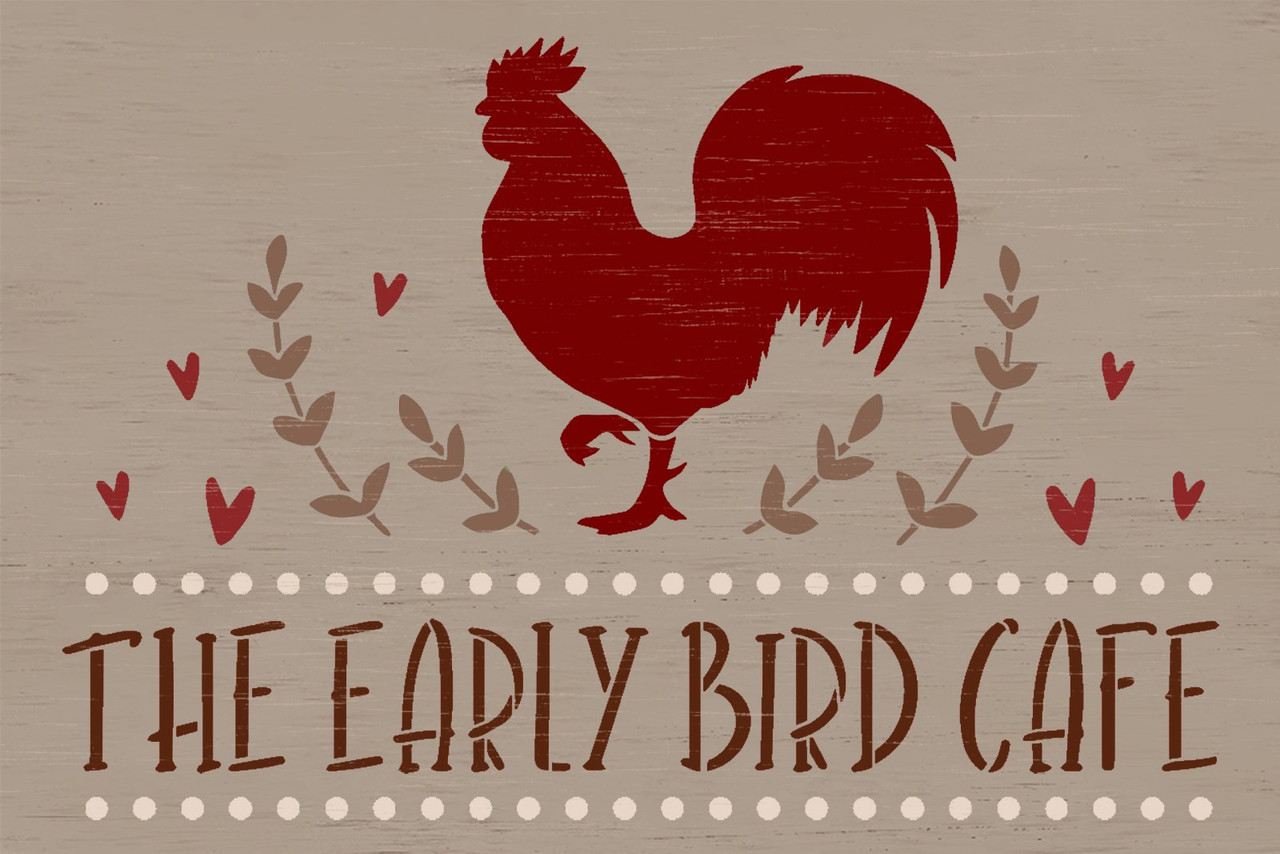 The Early Bird Cafe Rooster Stencil by StudioR12 | Craft DIY Rustic Home Decor | Paint Kitchen Sign | Select Size