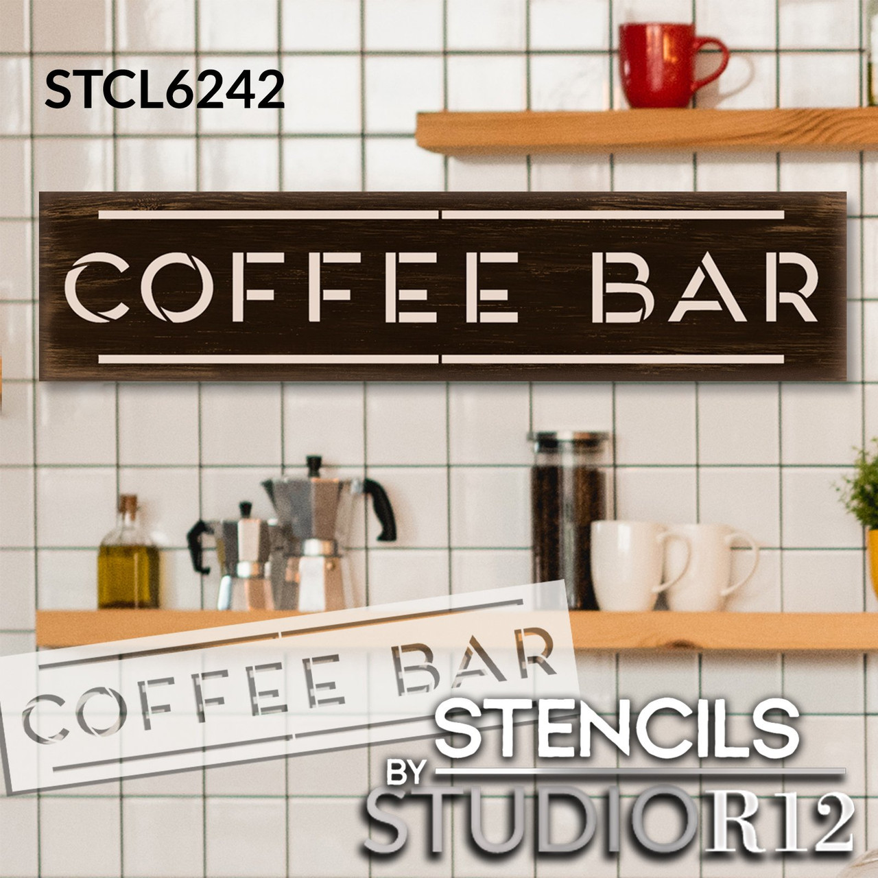 Simplistic Coffee Bar Stencil by StudioR12 | Craft Office, Breakroom, and Kitchen Decor | Paint Easy Wood Sign | Reusable Stencil | Select Size