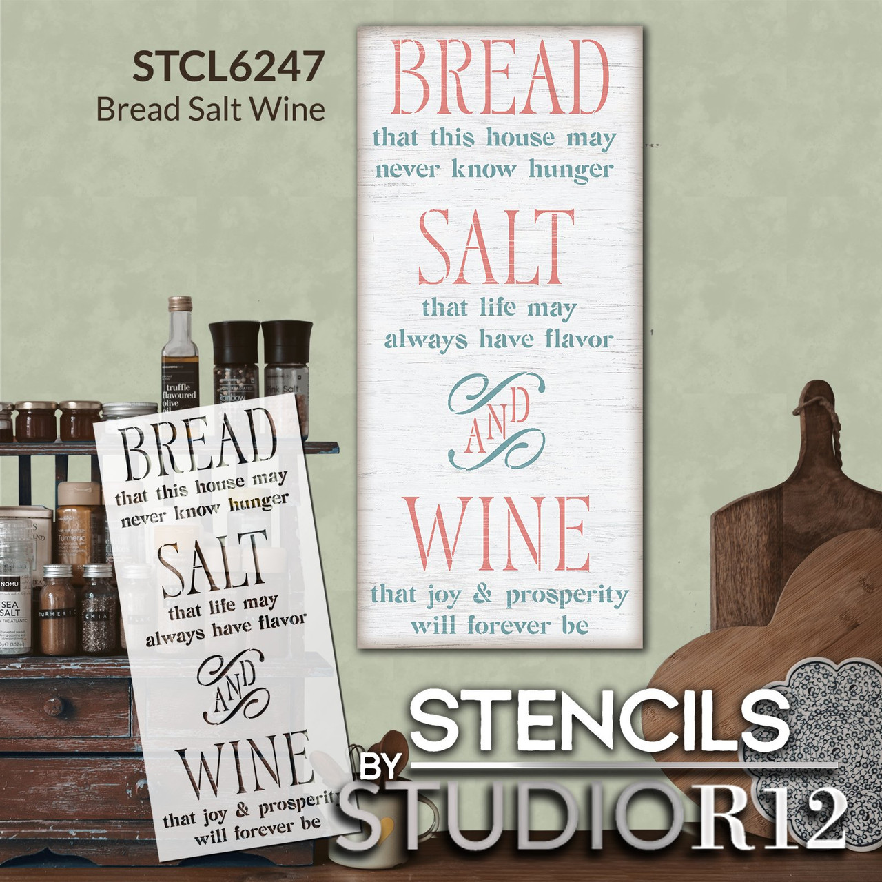 Bread, Salt, and Wine Movie Quote Stencil by StudioR12 | It's a Wonderful Life Inspired DIY Kitchen & Living Room Decor | Housewarming | Select Size