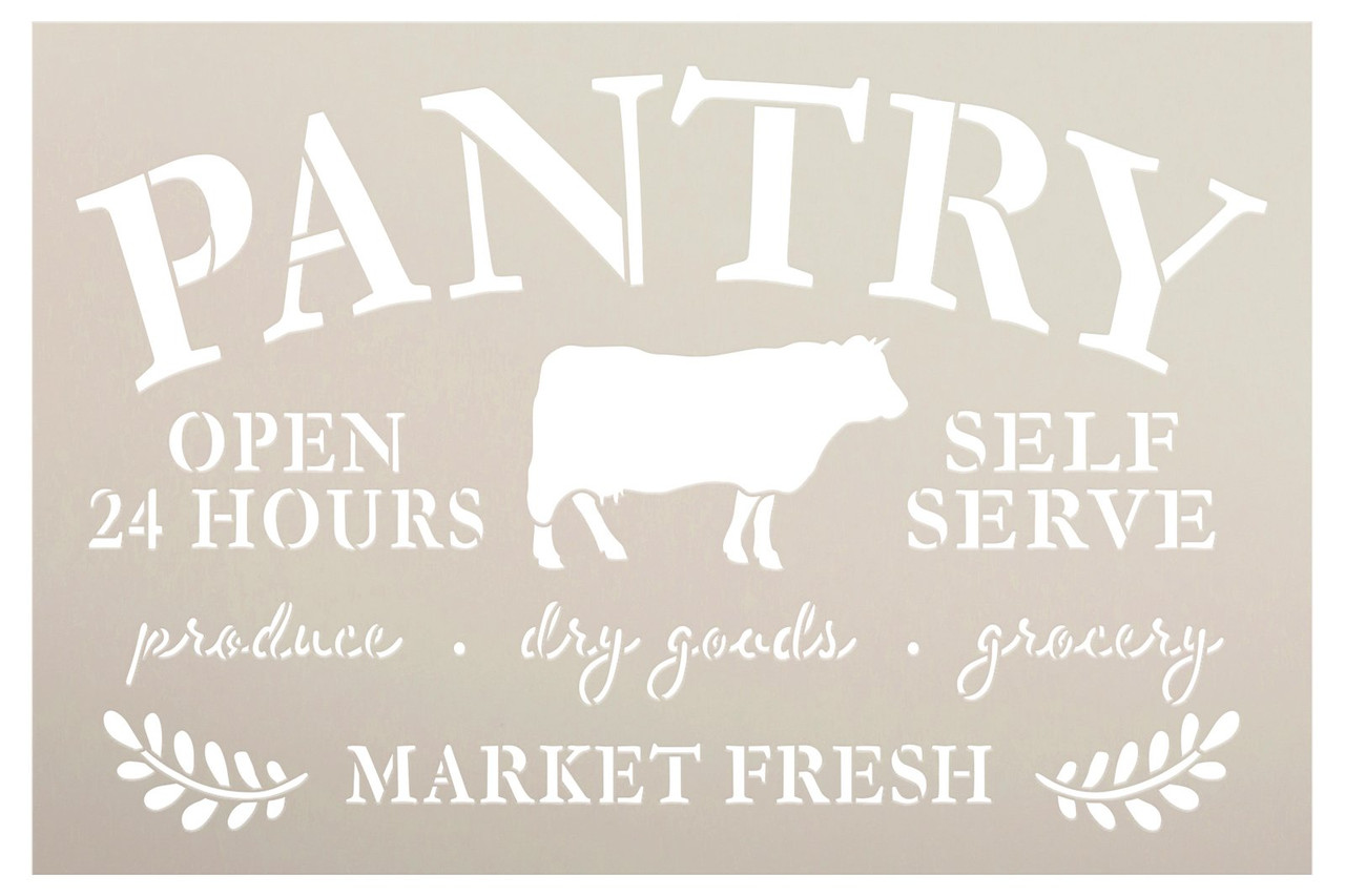 Farmhouse Pantry Open with Cow Stencil by StudioR12 | Self Serve Produce and Dry Goods | Craft DIY Rustic Pantry and Kitchen Decor | Select Size
