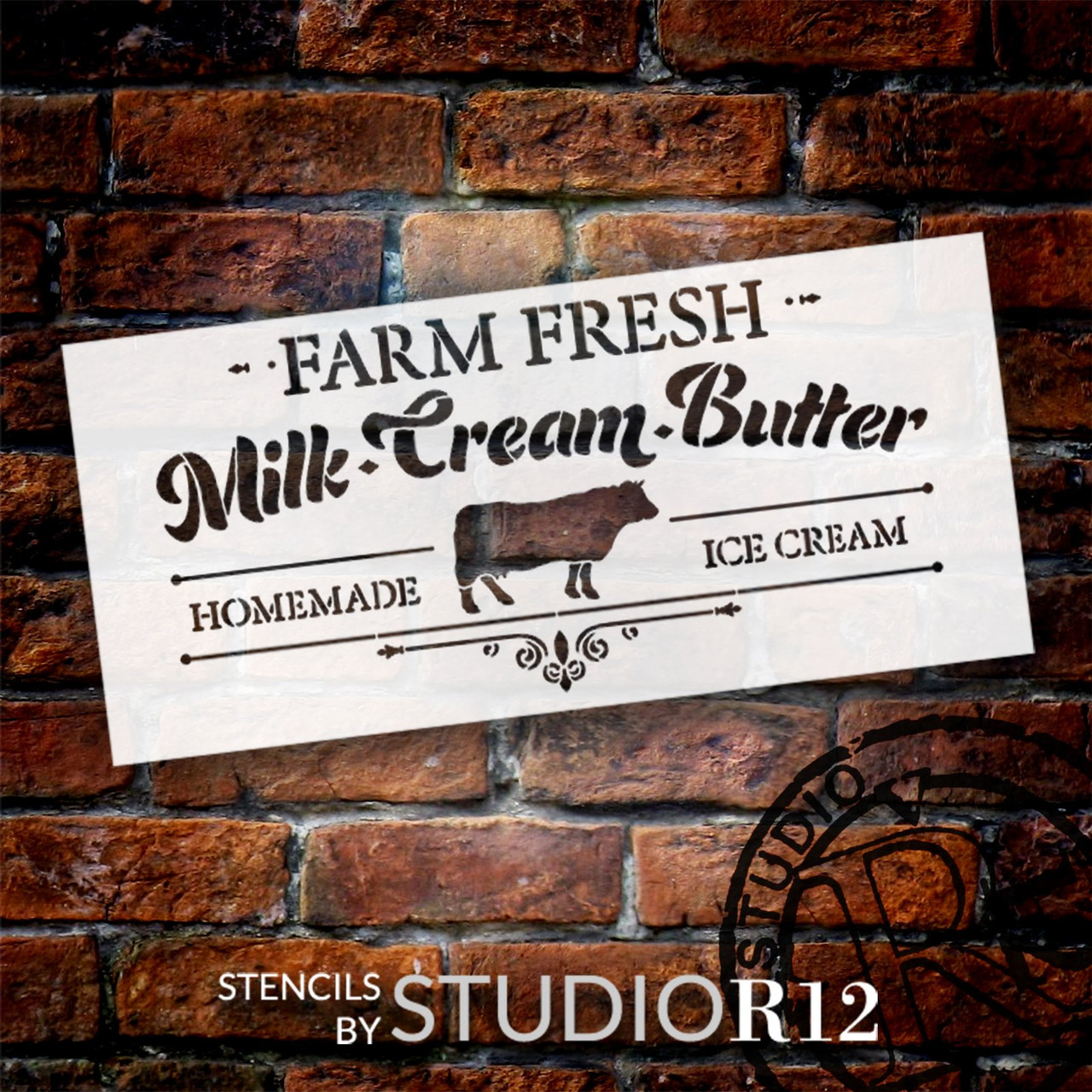 Embellished Farm Fresh Milk & Cream Stencil by StudioR12 | Craft DIY Farmhouse Kitchen Decor | Paint Rustic Wall Hanging Sign for Pantry | Select Size