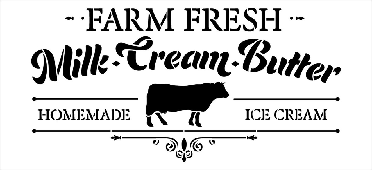 Embellished Farm Fresh Milk & Cream Stencil by StudioR12 | Craft DIY Farmhouse Kitchen Decor | Paint Rustic Wall Hanging Sign for Pantry | Select Size