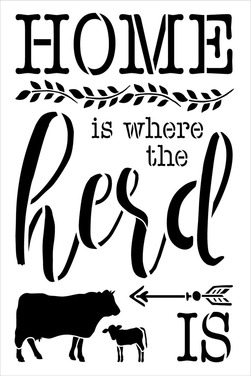 Home is Where The Herd is Stencil by StudioR12 | Paint Cow and Calf Silhouette with Arrow Sign | DIY Rustic Farmhouse Kitchen Decor | Select Size