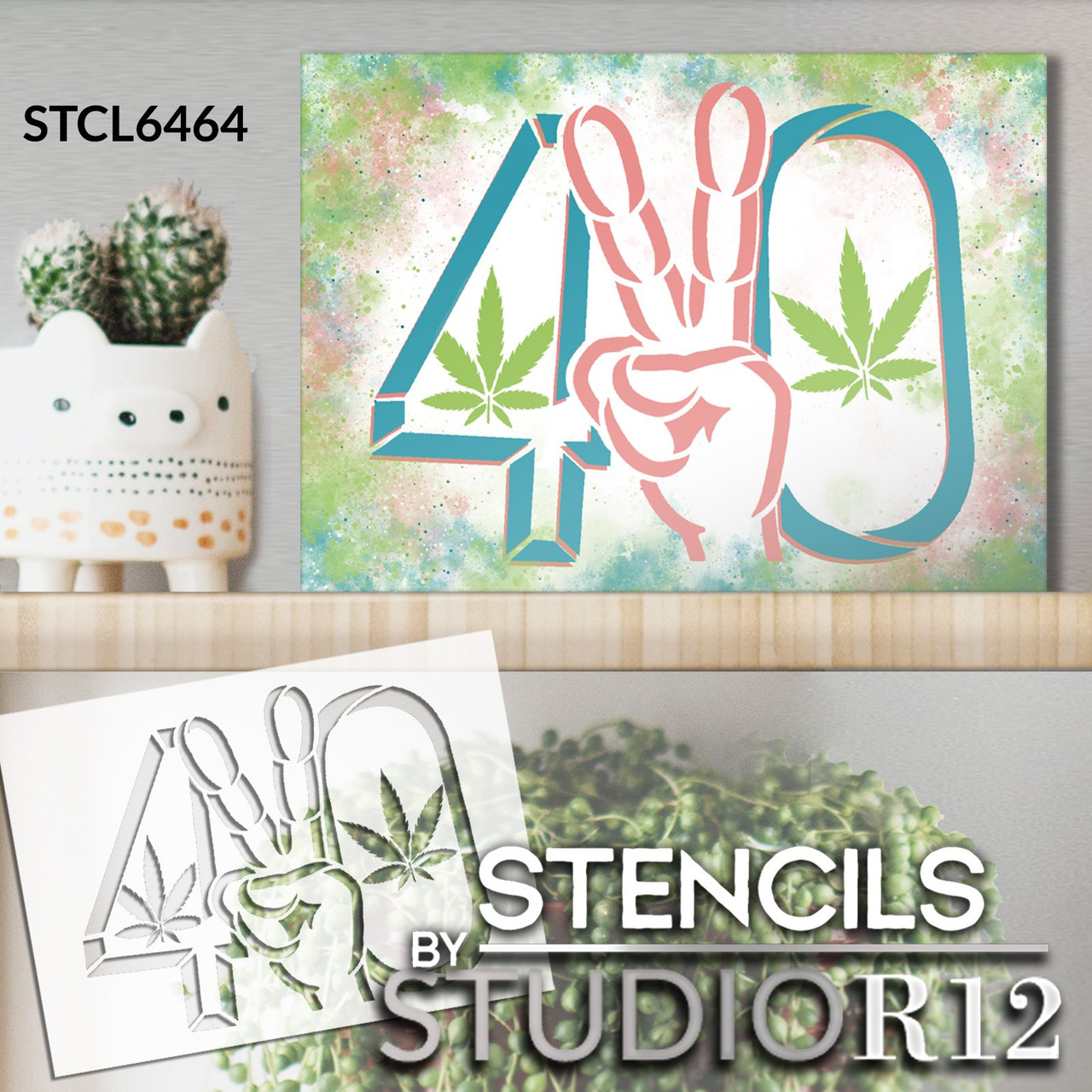 420 Peace Hand Sign with Marijuana Leaf Stencil by StudioR12 | Weed Peace Love Mary Jane | Wall Art DIY Home Decor Painting & Crafts | Select Size