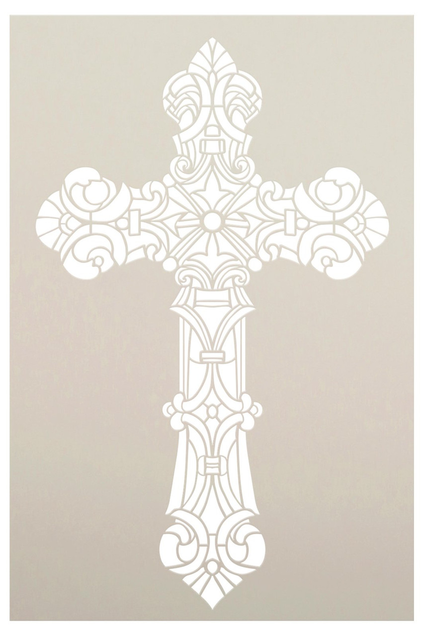 Ornamental Cross Stencil by StudioR12 | Christian Wall Art Ideas for Painting | Craft DIY Living Room Decor | Paint Canvas Wood Signs | Select Size