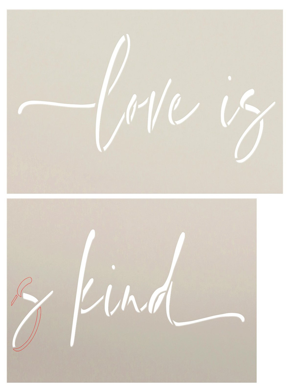 Love is Kind Script Stencil by StudioR12 | Bible Verse Love Quotes | DIY Oversize Home & Bedroom Decor | Paint Jumbo Wood Signs & Walls | Select Size
