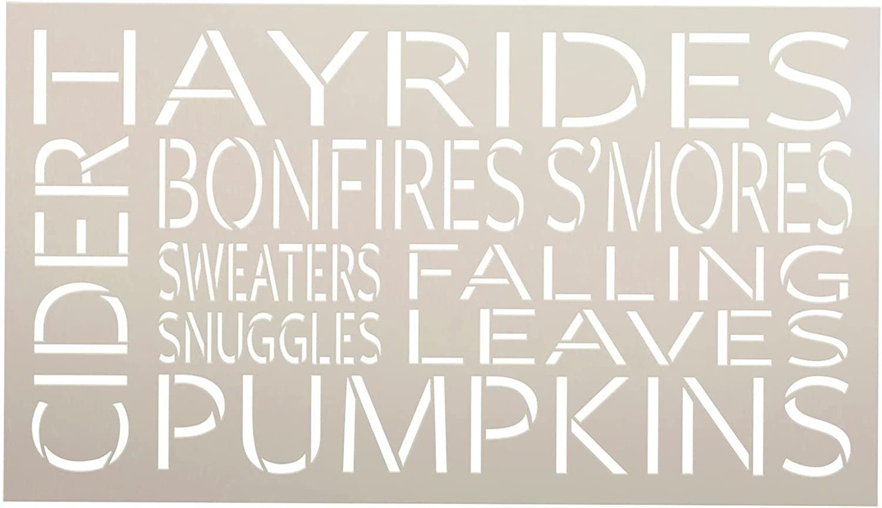 Fall Words Stencil by StudioR12 | Hayrides Bonfires Pumpkins Cider Sweaters Snuggles | Craft DIY Fall Home Decor | Paint Wood Sign | Select Size