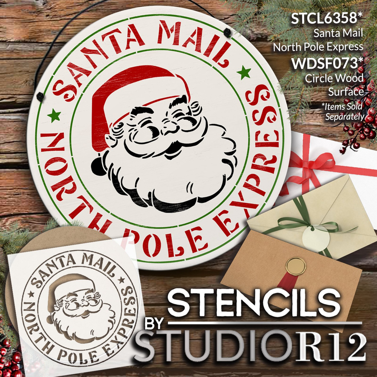 Santa Mail North Pole Express Stencil by StudioR12 - Select Size - USA Made - Craft DIY Christmas Holiday Home Decor | Paint Winter Season Wood Sign | Reusable Template