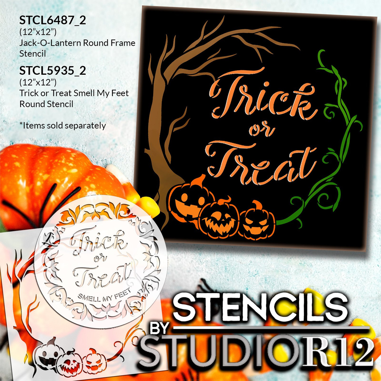 Jack-o-Lantern Round Frame Stencil by StudioR12 - Select Size - USA Made - Craft DIY Spooky Halloween Pumpkin Home Decor | Paint Fall Seasonal Wood Sign | Reusable Template