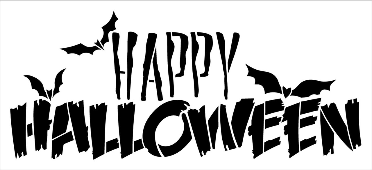 Spooky Happy Halloween Stencil with Bats by StudioR12 | Pumpkin Carving | Craft DIY Halloween Decorations | Paint Outdoor Wood Signs | Select Size