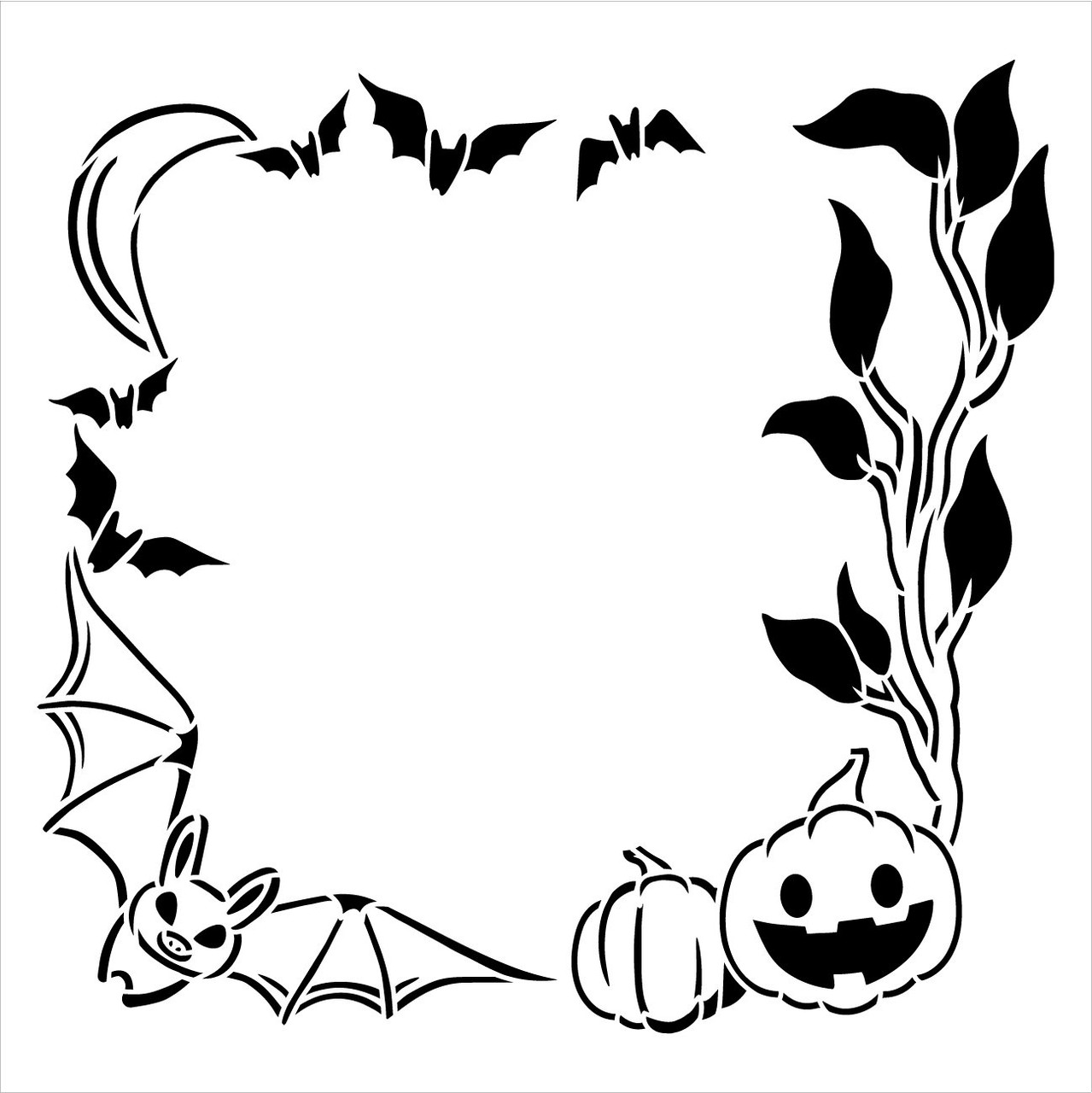 Bats & Pumpkins Square Frame Stencil by StudioR12 - Select Size - USA Made - Craft DIY Spooky Halloween Home Decor | Paint Fall Autumn Wood Sign | Reusable Mylar Template