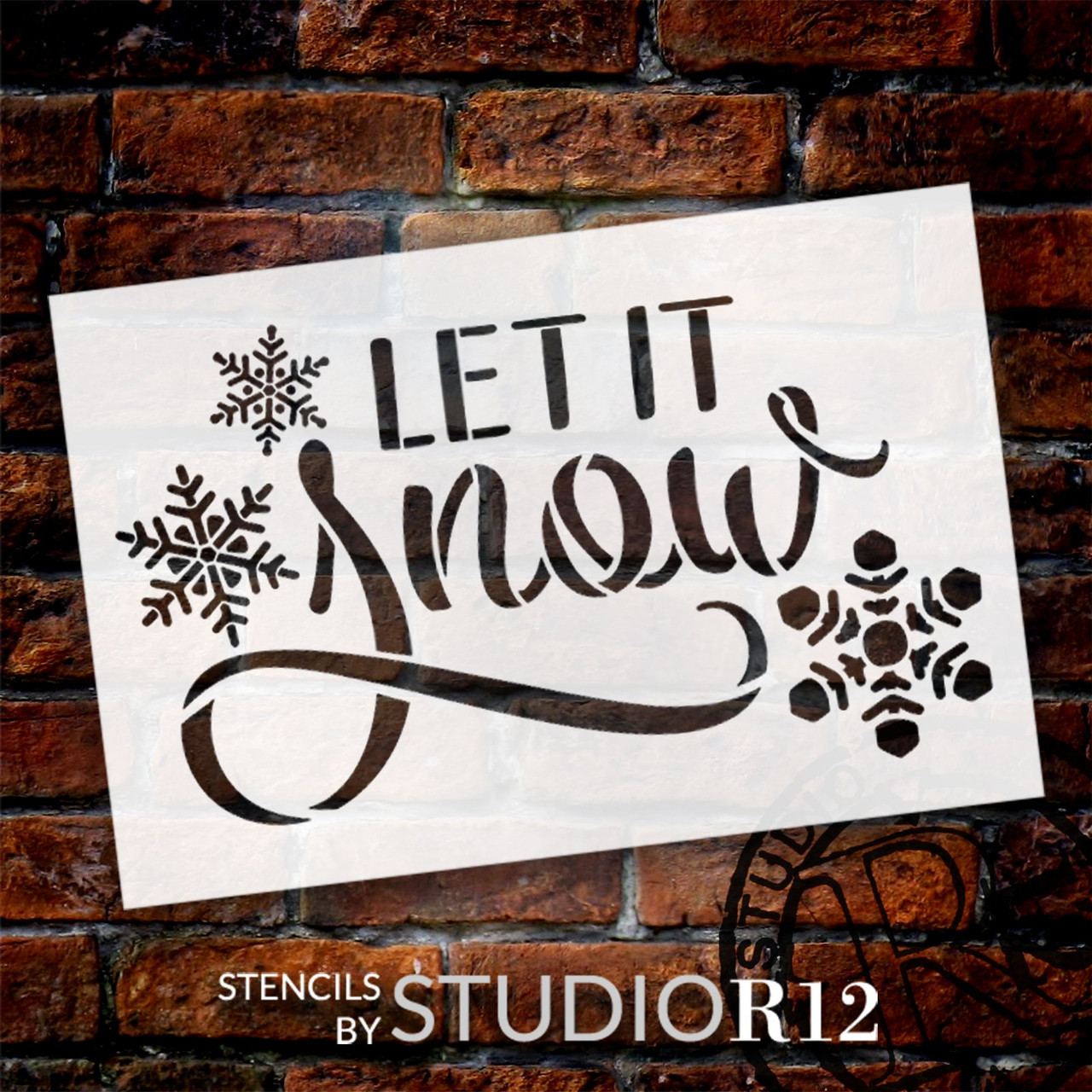 Let It Snow with Snowflakes Stencil by StudioR12 - Select Size - USA Made - Craft DIY Christmas Home Decor | Paint Holiday Word Art Sign | Reusable Mylar Template