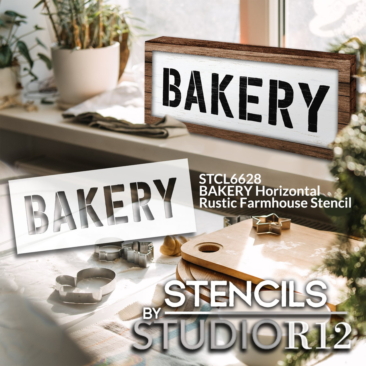 Horizontal Bakery Print Word Art Stencil by StudioR12 - Select Size - USA Made - Craft DIY Jumbo Farmhouse Kitchen Decor | Paint Rustic Wood Sign