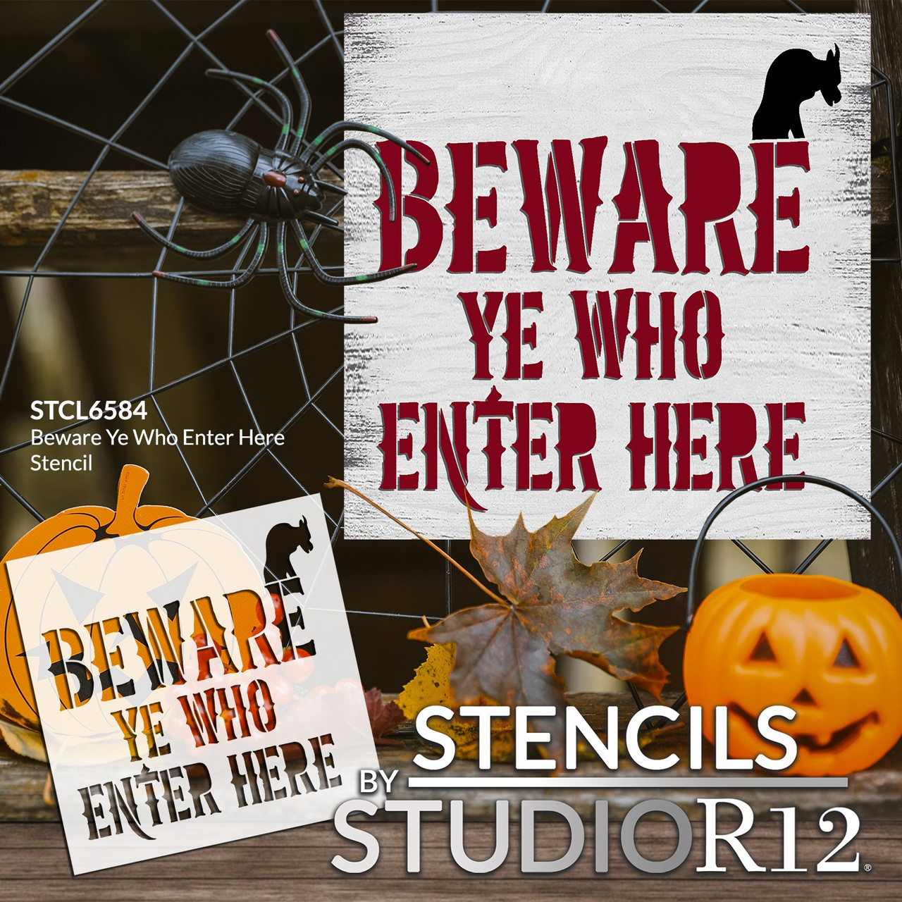 Gargoyle Beware Ye Who Enter Here Stencil by StudioR12 - Select Size - USA Made - Craft DIY Halloween Fall Home Decor | Paint Door Hanger Wood Sign