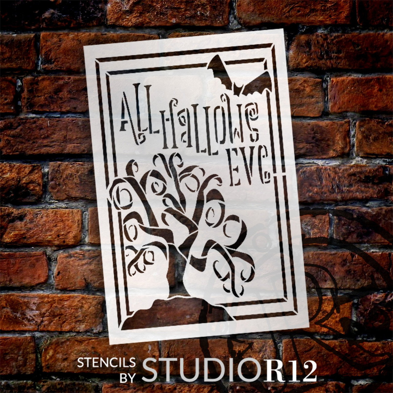 All Hallows Eve Spooky Bat and Tree Stencil by StudioR12 - Select Size - USA Made - Reusable | Craft DIY Halloween Home Decor | Paint Fall Wood Sign