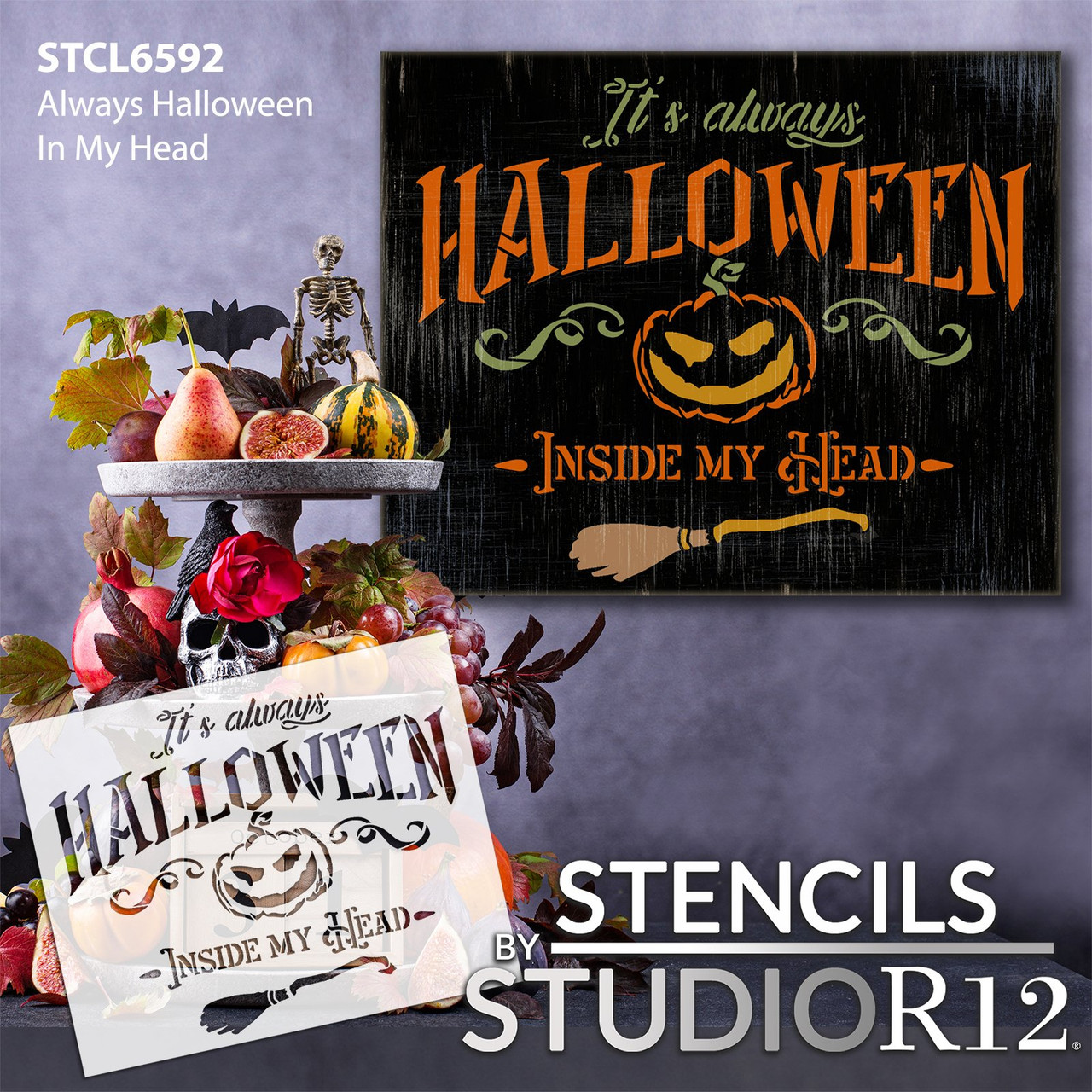 Always Halloween in My Head Stencil by StudioR12 - Select Size - USA Made - Craft DIY Jack o Lantern Pumpkin Home Decor | Paint Halloween Fall Wood Sign | Reusable Mylar Template