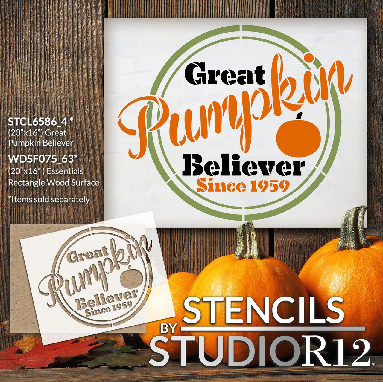 Great Pumpkin Believer Since 1959 Stencil by StudioR12 - USA Made - Craft DIY Halloween Living Room Home Decor | Paint Fall Porch Wood Sign - Pallet