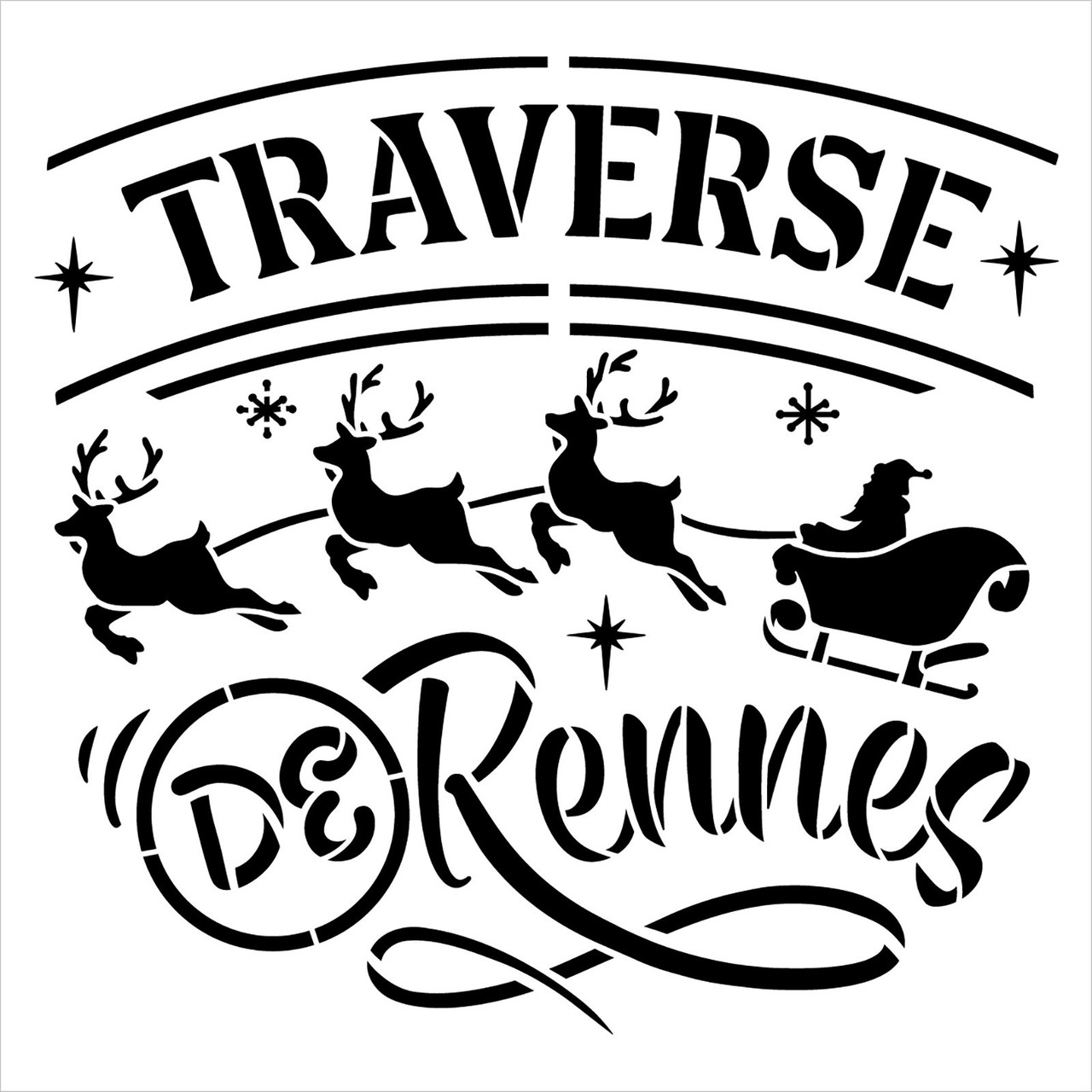 Traverse de Rennes Stencil w/ Santa's Sleigh by StudioR12 - Select Size - USA Made - Craft DIY French Farmhouse Home Decor | Paint Christmas Wood Sign