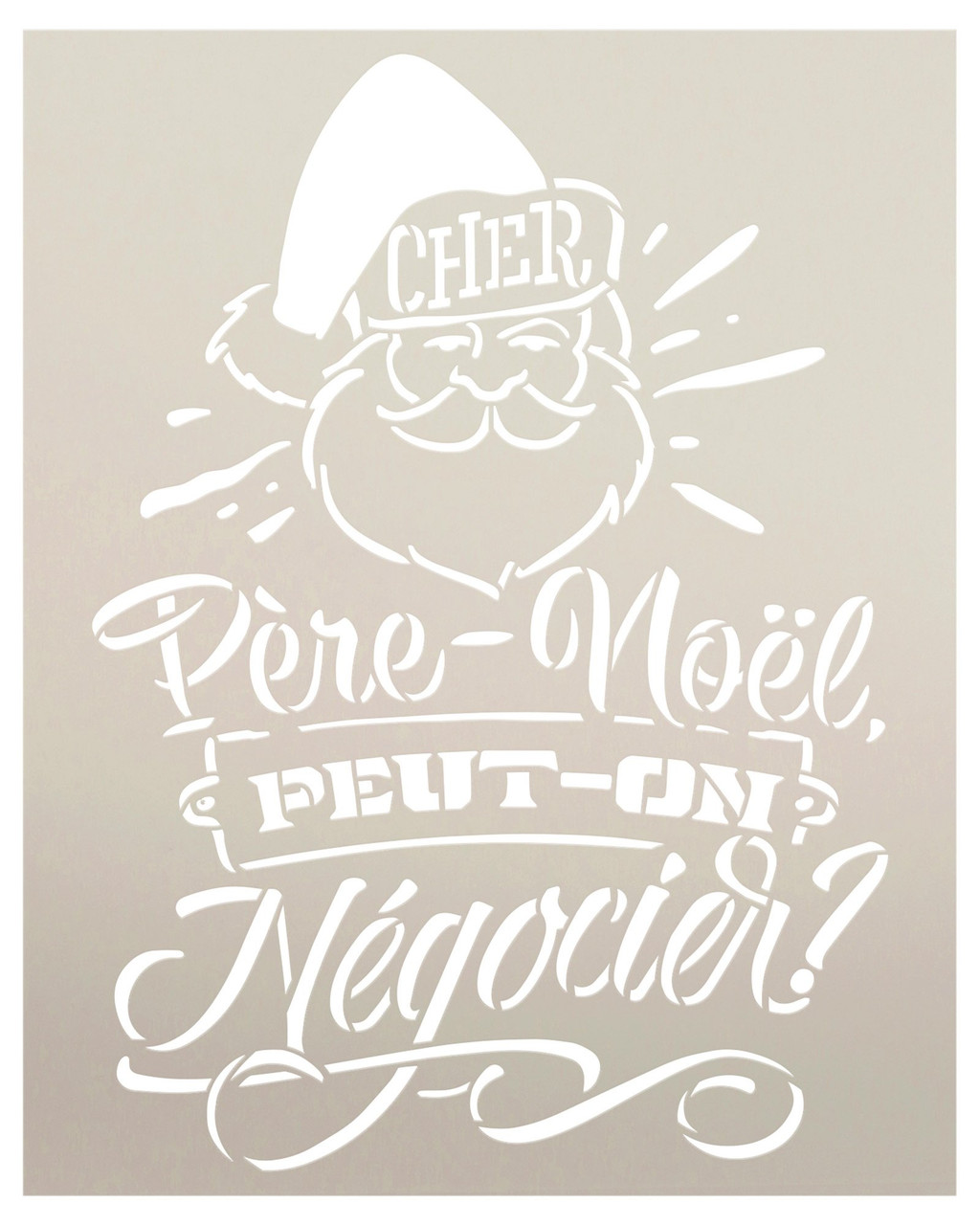 Pere Noel Peut on Negocier French Stencil w/ Santa Claus by StudioR12 - Select Size - USA Made - Craft DIY Christmas Home Decor | Paint Wood Sign