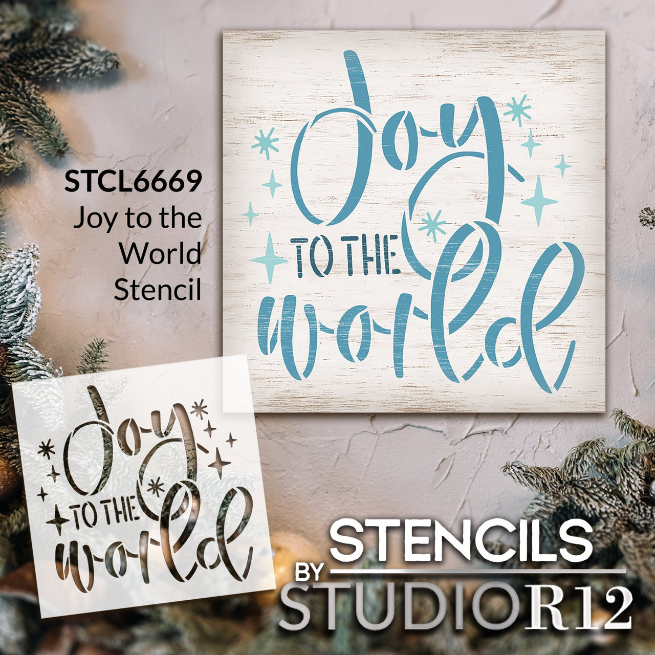 Joy to The World with Stars Word Art Stencil by StudioR12 - Select Size - USA Made - Craft DIY Farmhouse Living Room Decor | Paint Christmas Wood Sign