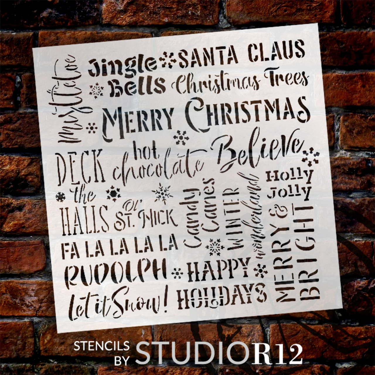 Christmas Background Words Stencil by StudioR12 - Select Size - USA Made - Craft DIY Embellished Word Art Decor | Paint Winter Themed Wood Sign for Living Room