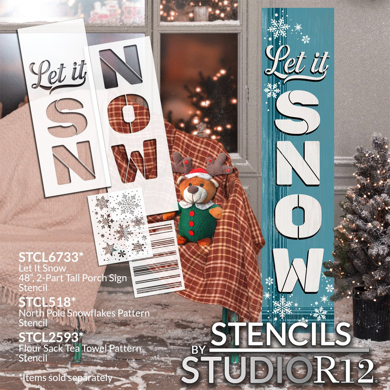 Let it Snow Porch Stencil by StudioR12 - Select Size - USA Made - Craft DIY Christmas & Winter Home Decor | Paint Word Art Wood Sign