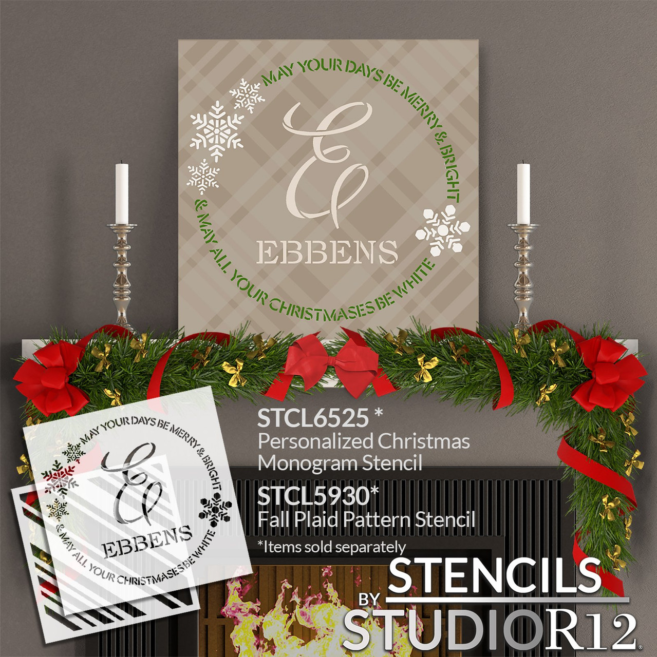 Personalized Family Christmas Stencil with Monogram by StudioR12 - Select Size - USA Made - DIY Holiday Home Decor | Craft & Paint Winter Wood Sign