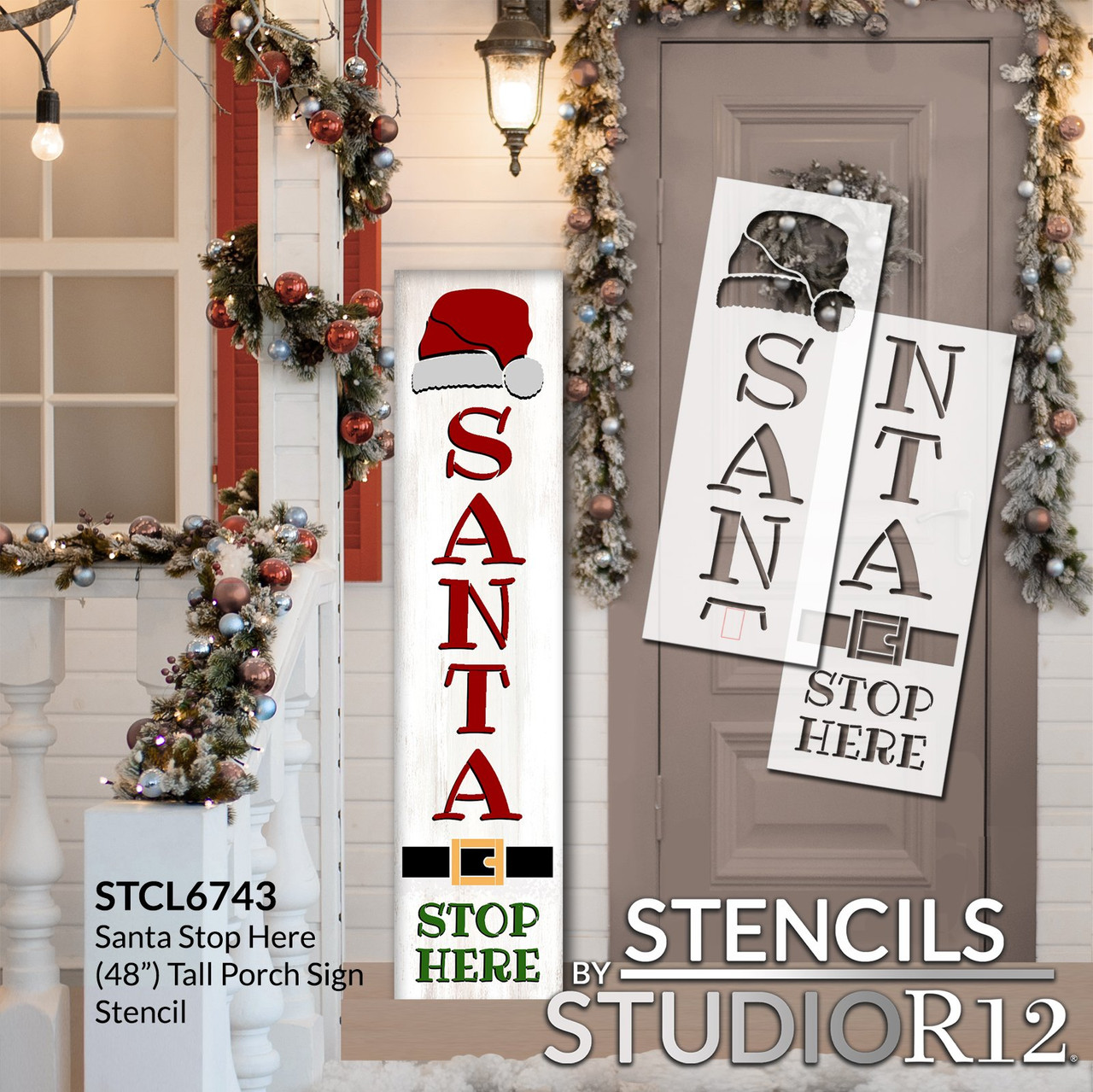 Santa Stop Here Porch Stencil by StudioR12 - Select Size - USA Made - Craft DIY Christmas & Winter Home Decor | Paint Word Art Wood Sign