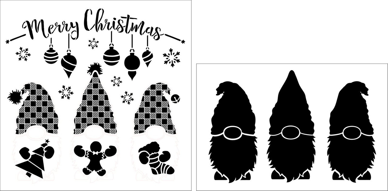 Merry Christmas Gnomes with Buffalo Check Hats Stencil by StudioR12 - Select Size - USA Made - Craft DIY Christmas & Winter Home Decor | Paint Wood Sign