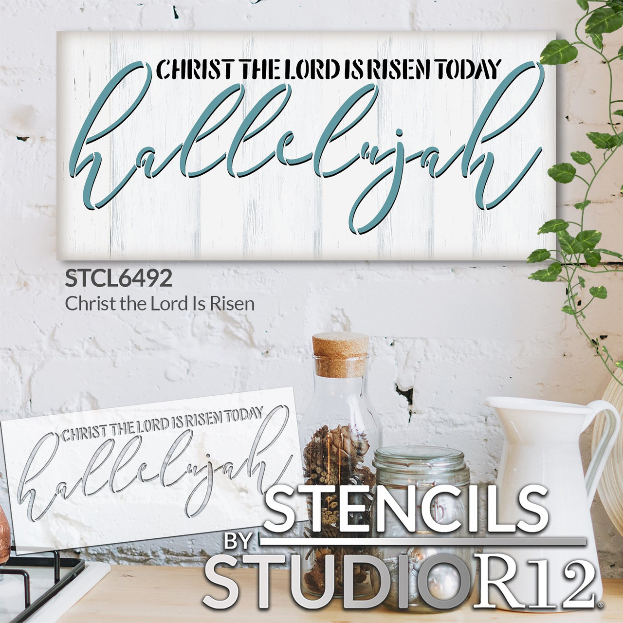 Christ The Lord is Risen Stencil by StudioR12 - Select Size - USA Made - Craft DIY Religious Faith Home Decor | Paint Easter Hymn Word Art Wood Sign | Reusable Mylar Template