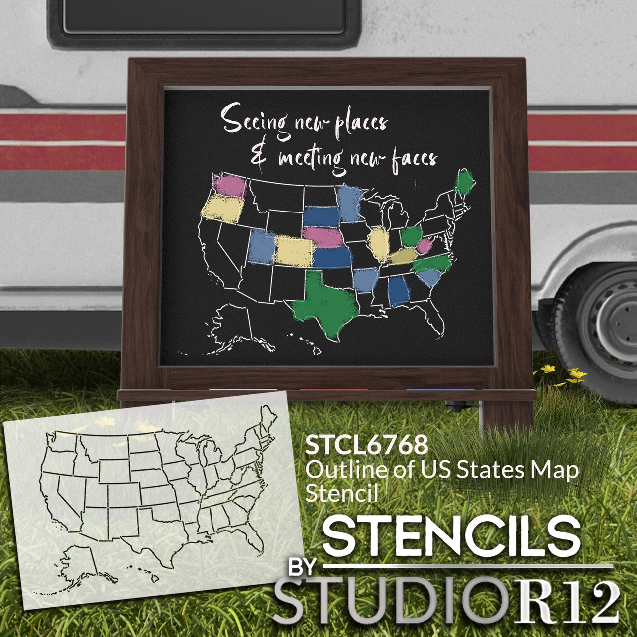 Outline of US States Map Stencil by StudioR12 - Select Size - USA Made - Craft DIY Geography Map for Classroom, Home Decor | Paint Wood Sign | Reusable Mylar Template