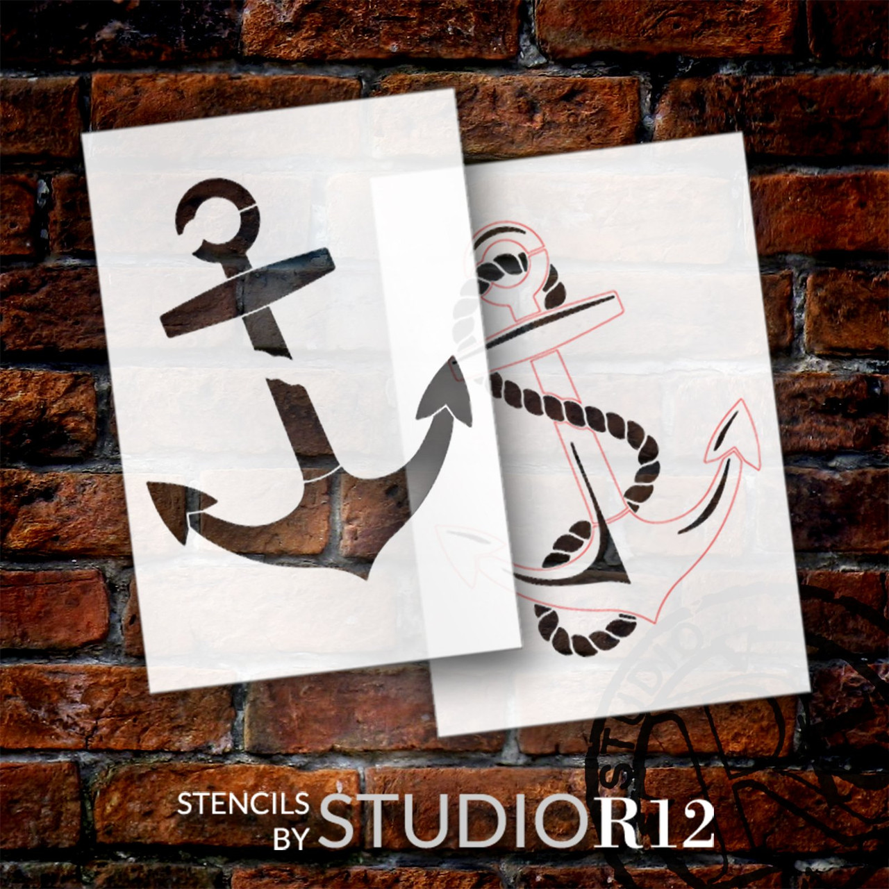 2-Part Anchor Stencil Stencil by StudioR12 - Select Size - USA Made - Craft DIY Nautical Beach Home Decor | Paint Ocean Themed Wood Sign | Reusable Mylar Template