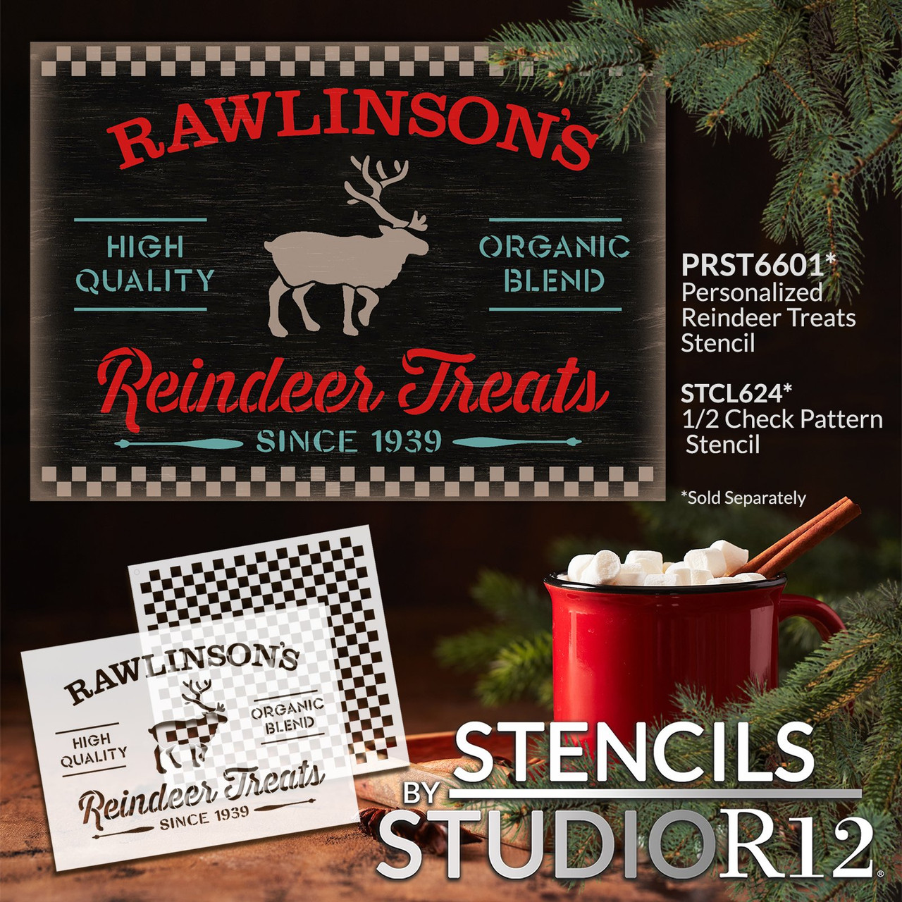 Personalized Reindeer Treats Stencil by StudioR12 - Select Size - USA Made - Craft DIY Christmas Holiday Home Decor | Paint Custom Family Wood Sign | Reusable Mylar Template