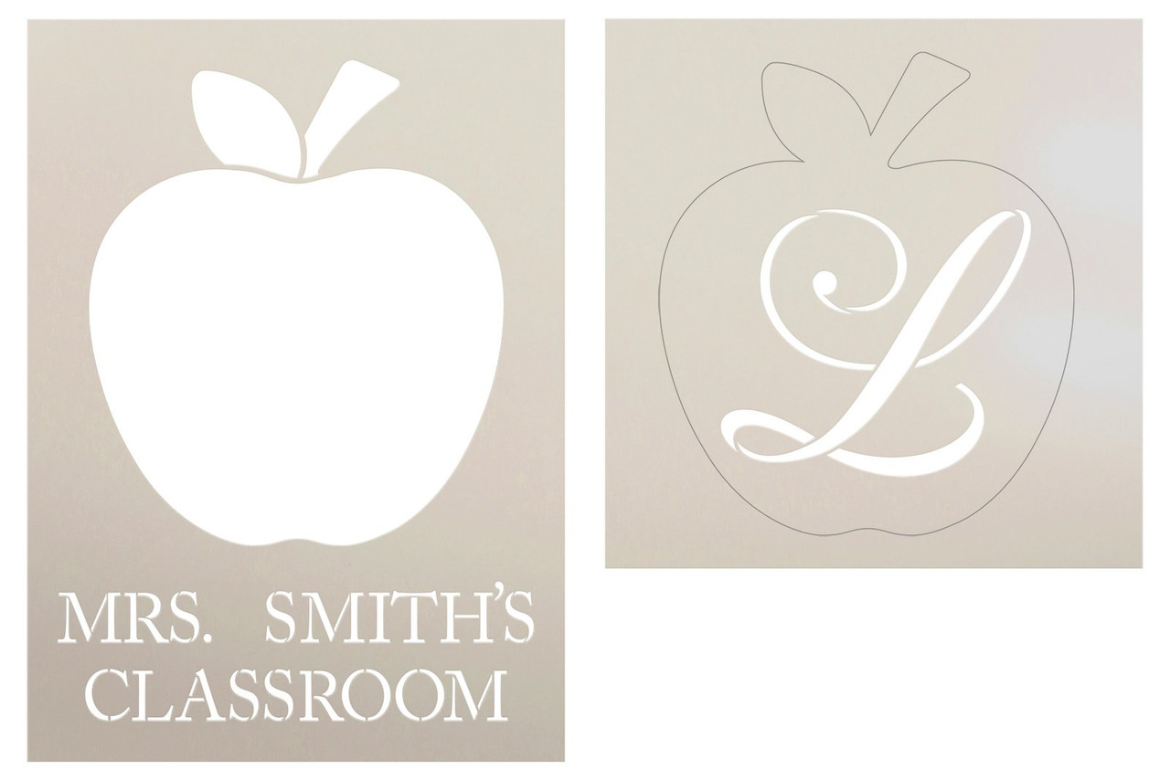 Personalized Teacher Classroom Apple Stencil by StudioR12 - Select Size - USA Made - Craft DIY Teacher Home Decor | Paint Custom Wood Sign with Monogram | Reusable Mylar Template