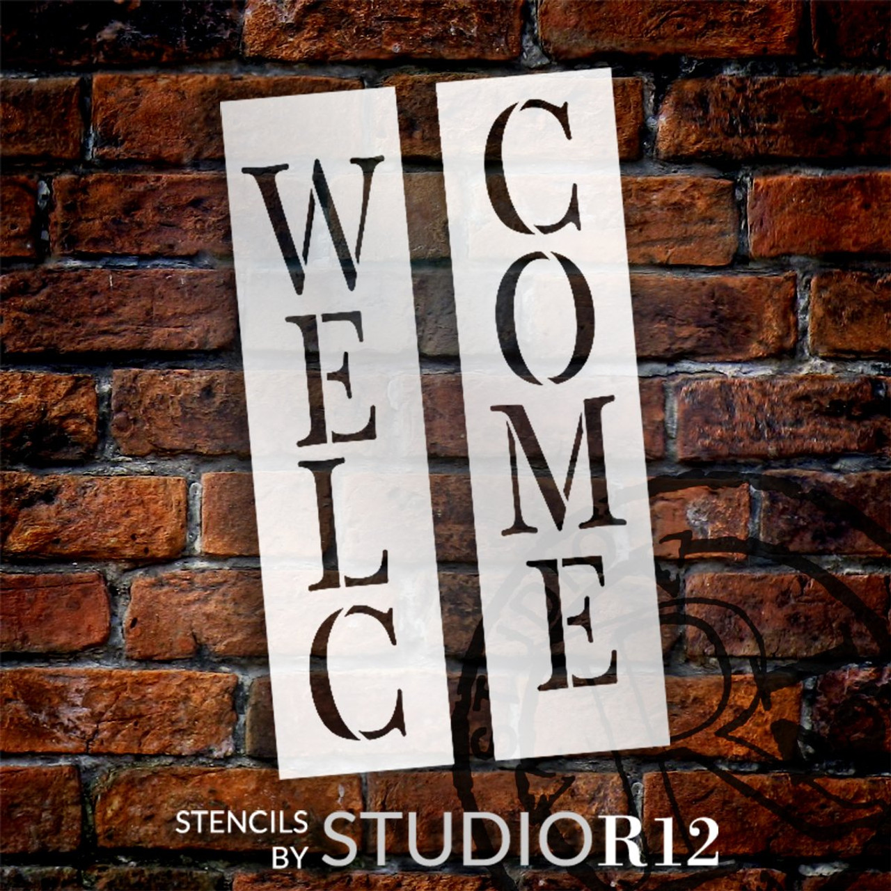 Traditional Serif Welcome Stencil by StudioR12 | DIY Outdoor Farmhouse Home Decor | Craft Vertical Wood Leaner Signs | Select Size