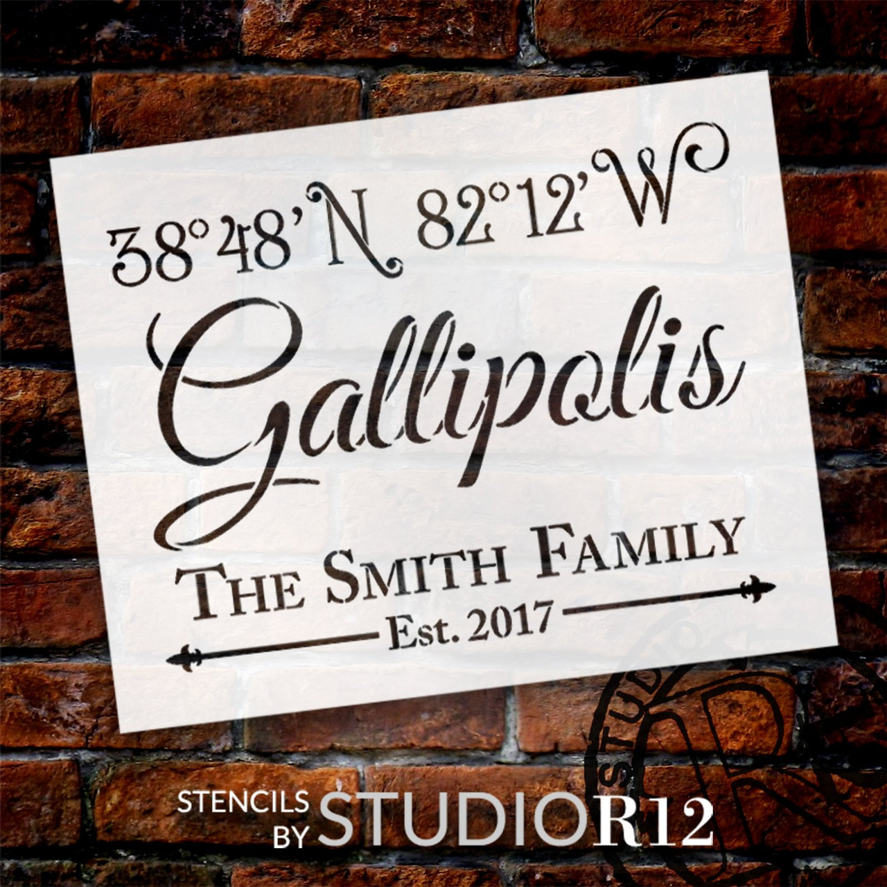 Personalized Family Coordinates Stencil by StudioR12 - Select Size - USA Made - Craft DIY Farmhouse Home Decor | Paint Custom Wood Sign for Wedding, Anniversary | Reusable Template