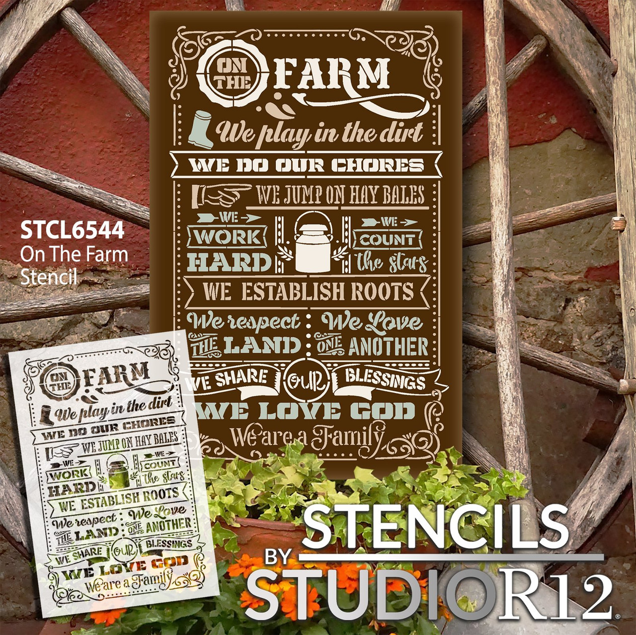 On The Farm Stencil by StudioR12 - Select Size - USA Made - Craft DIY Farmhouse Country Home Decor | Paint Family Wood Sign | Reusable Mylar Template